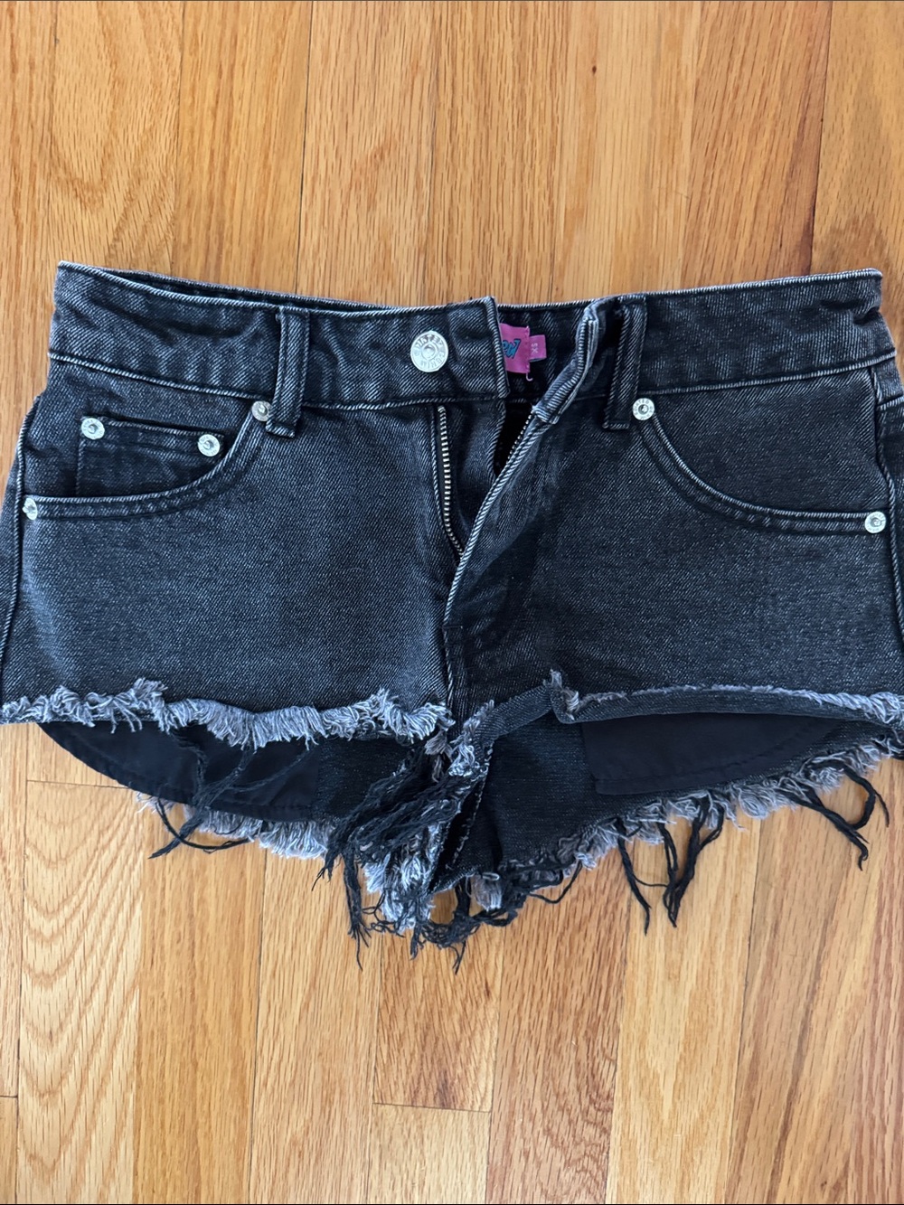 Edikted Black Frayed Denim Cutoff Shorts